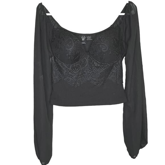 Windsor Women's Sexy Sweetheart Lace Bustier Billow Sleeve Crop Top Large - Picture 1 of 10